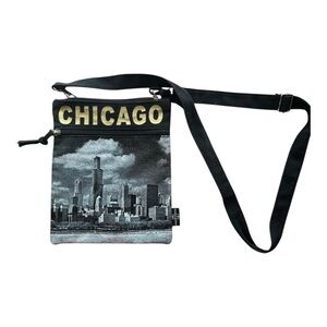 Robin Ruth Small Black Canvas Chicago Souvenir Crossbody Bag/Purse